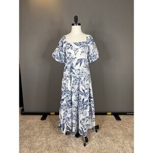Anthropologie Meadow Rhodes Cotton Lightweight Maxi Dress M Puff Sleeve Smocked